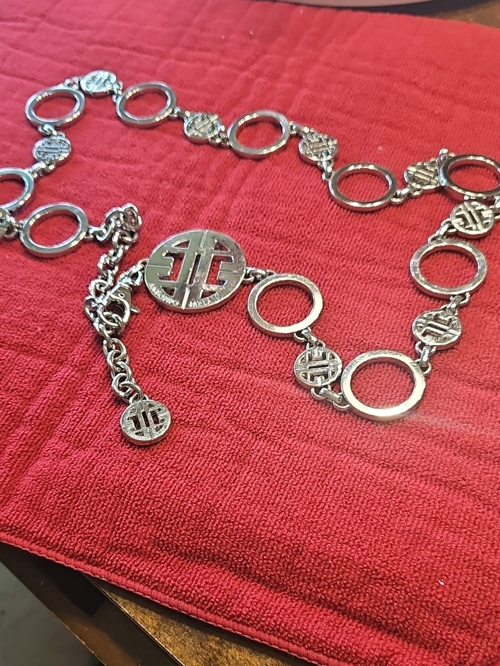 ANTONIO MELANI Silver-Tone Circular Link Belt with Logo Medallion
